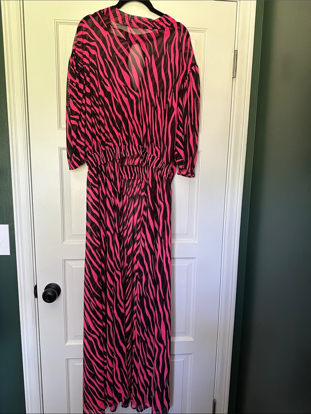 Karen-T Design Pink and Black Striped Swim Coverup With Open Front